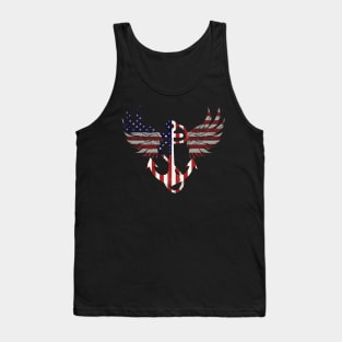 American navy, anchor, wings, map and Flag, 4th of July, happy independence day God Bless America Tank Top